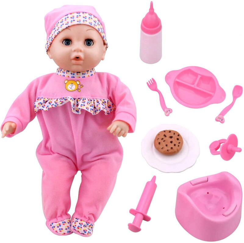 TOY CHOI’S Pretend Play 17 Inch Reborn Silicone Baby Pink Doll, Crying, Talking Feeding Preschool Christmas Gift for Kids girls