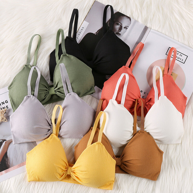 Threaded Cotton Push Up Bras Solid Color Underwear Tube Top Without Steel Ring Breathable And Comfortable Sexy Bra For Women