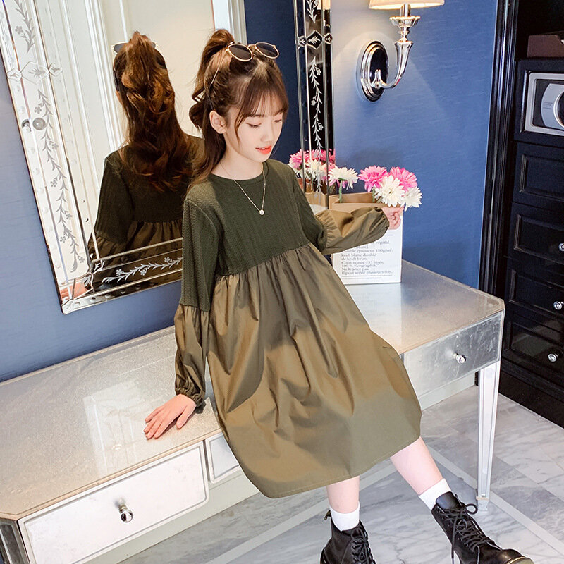 4 To 14 Years Kids and Teen Girls Retro Patchwork Dress 2021 Autumn New Children  Fashion Clothing Baby Elegant Dresses, #6626