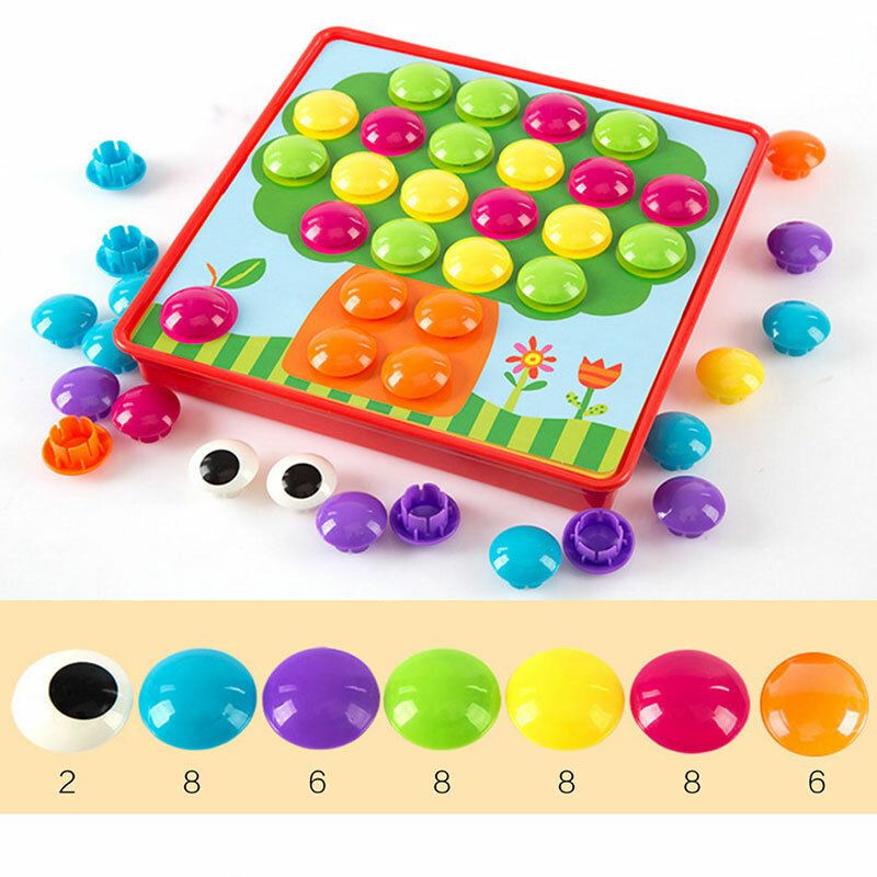 Kids 3D Puzzles Toy Colorful Buttons Assembling Mushrooms Nails Kit Baby Creative Mosaic Picture Puzzles Board Educational Toys