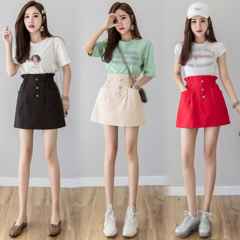 Saias femininas verão estilo coreano selvagem retro suave cintura alta emagrecimento fino cor sólida a linha saia moda retro saias