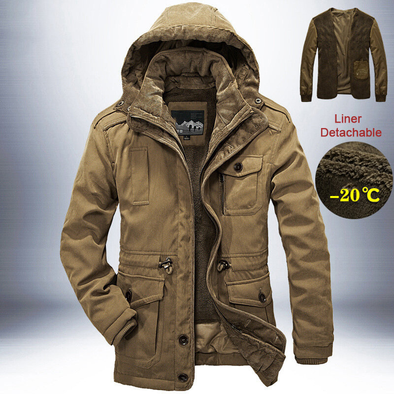 Veste coupe-vent d'extérieur 2 en 1 pour homme, parka épaisse et chaude, avec doublure en cachemire détachable, manteaux multi-poches, collection hiver L-4XL