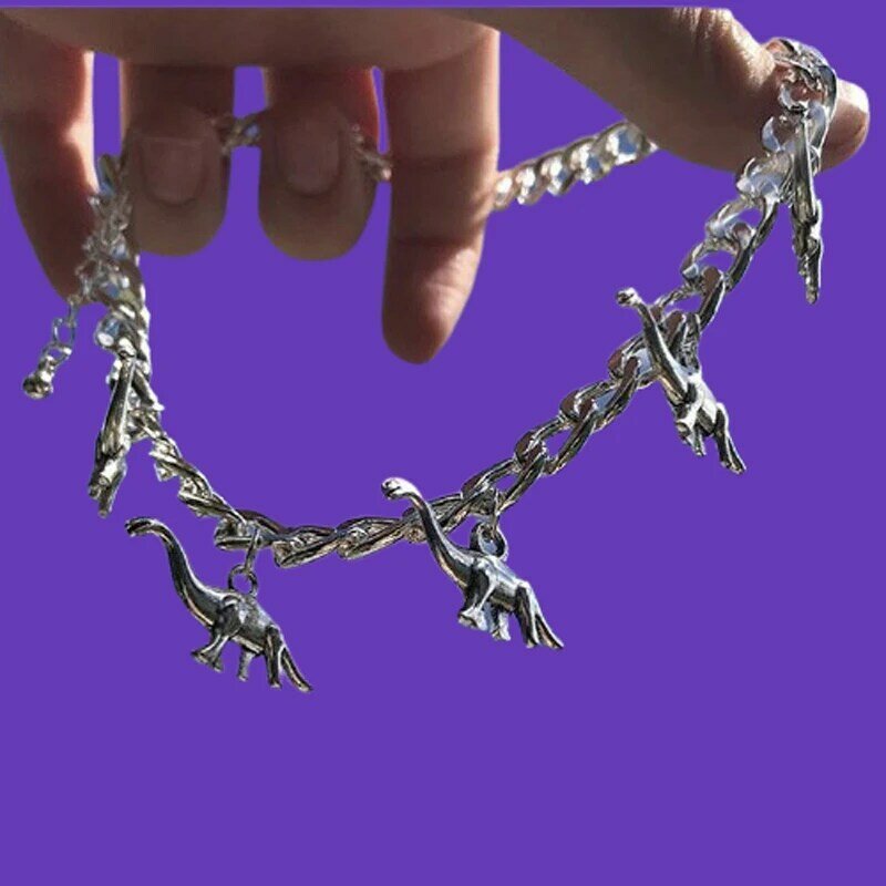 Harajuku Anime dinozaur naszyjnik zwierząt Retro osobowość Choker Chain fajne rzeczy biżuteria dla kobiet mężczyzn Party prezent hqd