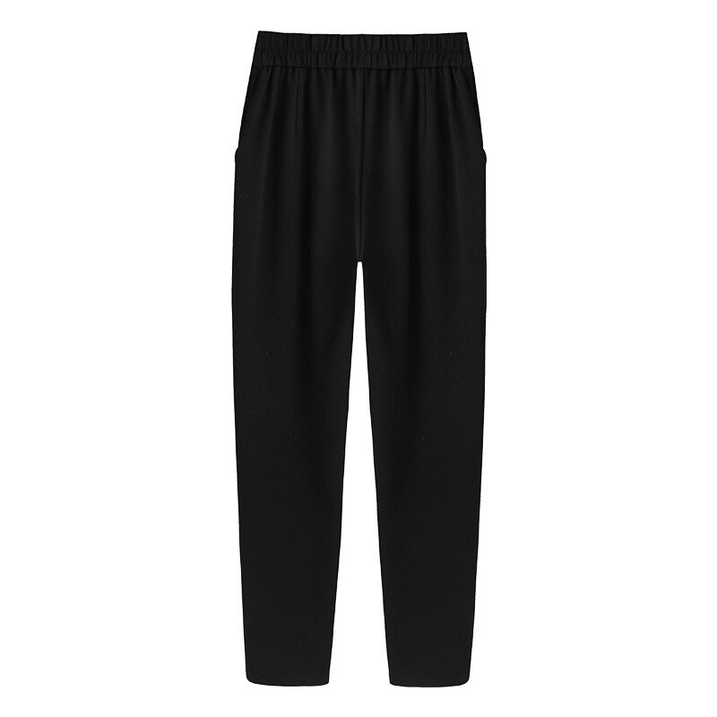 Plus tamanho mulher calças grandes 5xl 4xl 3xl 2xl calças estilo coreano preto mid elástico cintura lápis calças com bolsos primavera