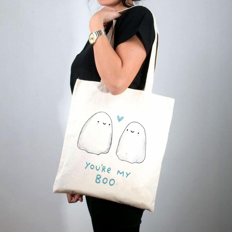 2021 shopper assustador amor desenhos animados impresso bolsa feminina harajuku shopper bolsa menina ombro sacola de compras senhora lona