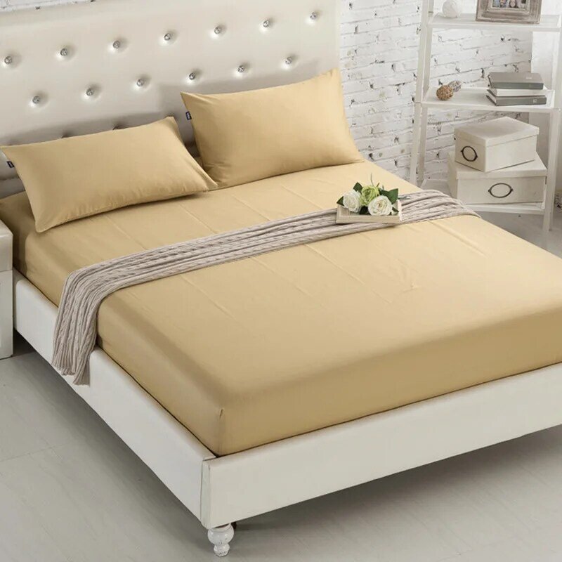 Drap-housse de lit de couleur unie avec bande élastique, drap-housse pour matelas Double Queen Size 160cm x 200cm, 100% Polyester, 1 pièce
