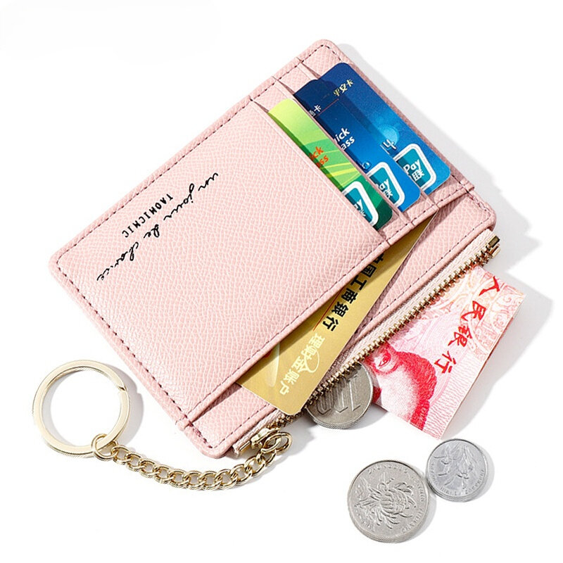 Mini porte-cartes en cuir souple pour femmes, joli porte-cartes d'identité, fermeture éclair, porte-monnaie, porte-clés, offre spéciale