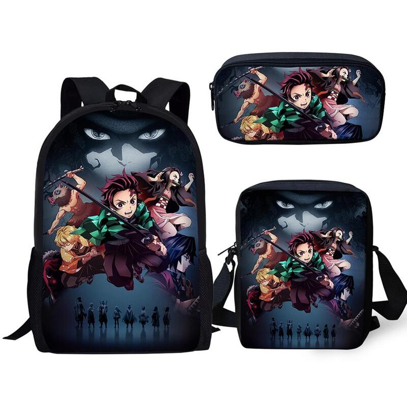 HALYUNASC 3 pz/set zaino da scuola per bambini-Demon-Slayer-Kimetsu-no-Yaiba-Pattern School Bags Set di borse per libri per adolescenti dei cartoni animati