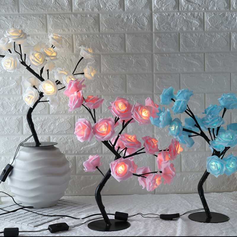 Lámpara de mesa LED rosa con Árbol de flores luces de noche USB, decoración del hogar, luces de mesa LED, fiestas, Navidad, boda, decoración del dormitorio