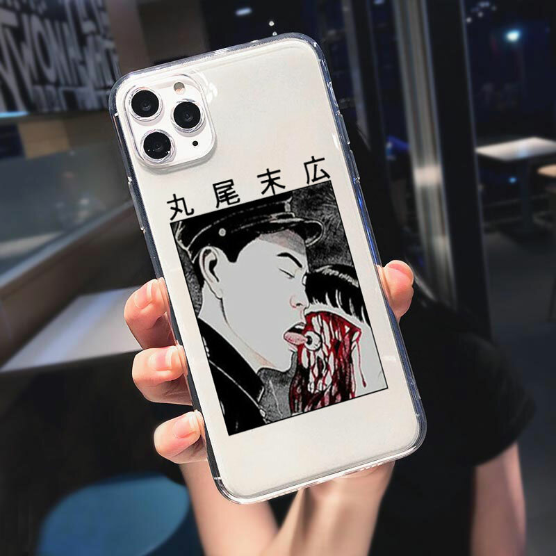 Junji Ito kolekcja Tees Horror telefon miękki przezroczysty futerał na iphone 11 12 Pro Max 13 Mini XS Max XR X 7 8 Plus 6s 6 Fundas Coque