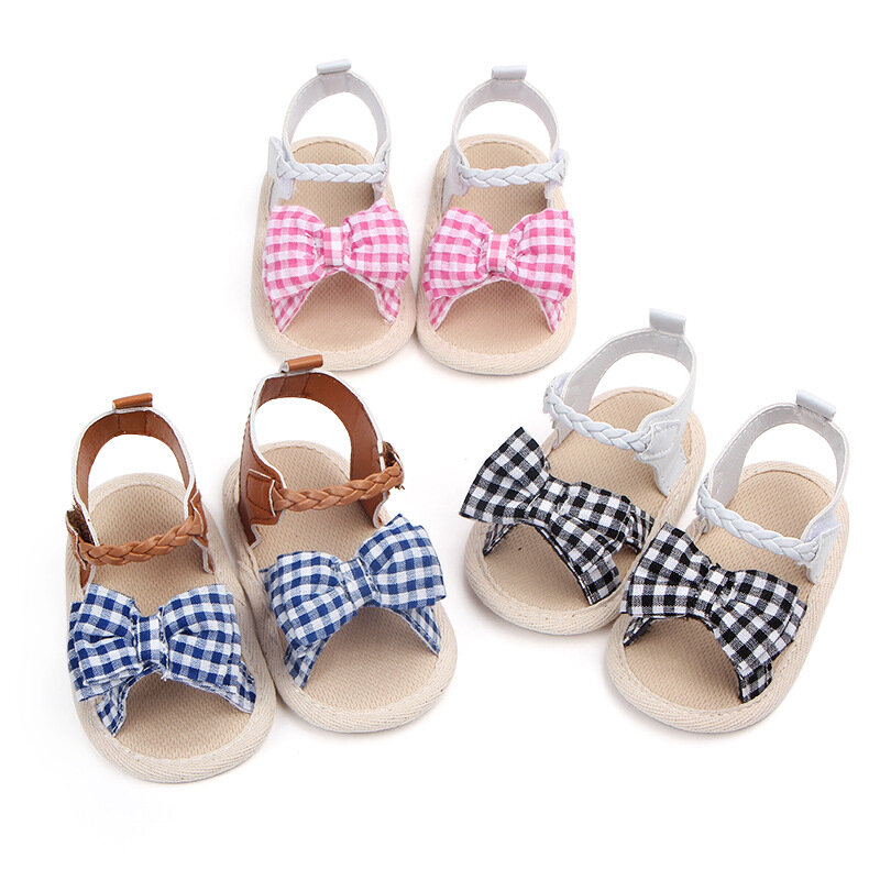 Sandalias de verano para bebés recién nacidos zapatos de princesa con lazo de lunares de algodón 