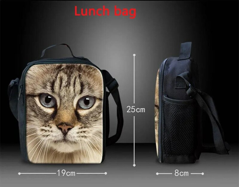 3 шт./компл. черный рюкзак с принтом кошки для девочек-подростков, Детская сумка для книг, Повседневные детские рюкзаки, Студенческая сумка д...