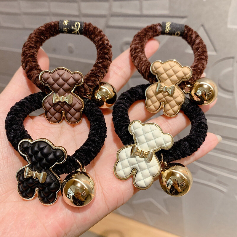 Korean Three-Dimensional Metal Texture Bear Hair Rope High Elastic Rubber Band Headbands Simple And Stylish Hair Accessories