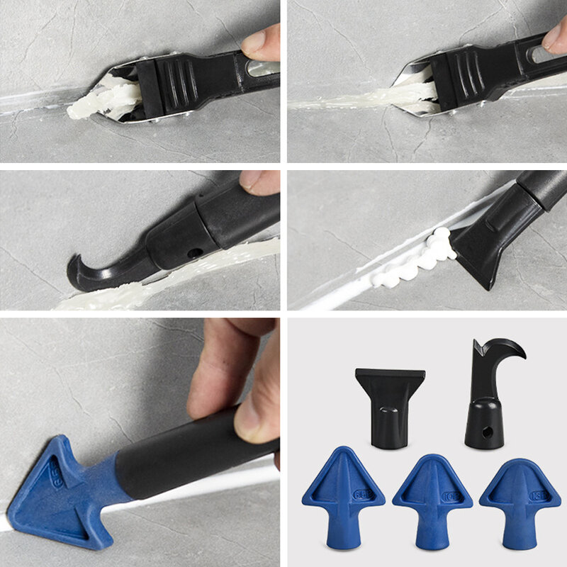 6PCS Caulking Tool Trimming Scraper Glue Removal Shovel Special Glass Glue Removal Scrapers Trimming Caulking Nozzle Grout Kit