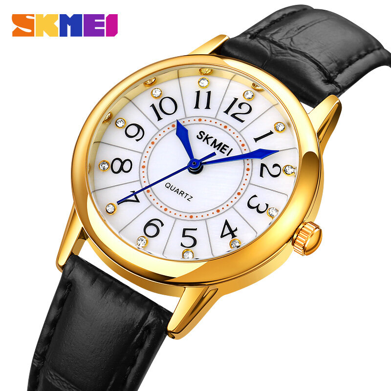 SKMEI Fashion Quartz Watch for Women Luxury Leather Strap Casual Simple Ladies Wristwatch Official Original Quartz Movement