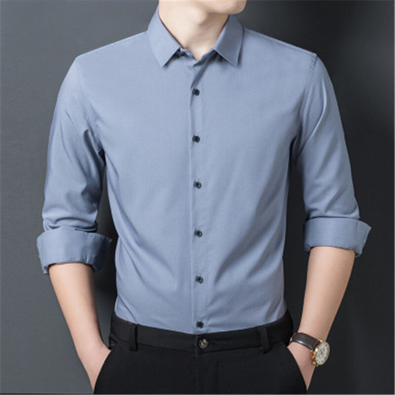 Nova boa qualidade homens de negócios turndown colarinho manga longa botão camisa blusa topo camisa blusa