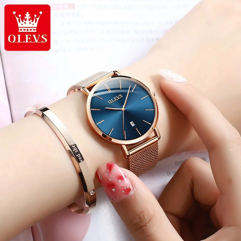 Olevs relogio feminino moda relógios à prova dwaterproof água relógio de quartzo senhoras relógios de marca superior de luxo ultra-fino data relógio esportivo