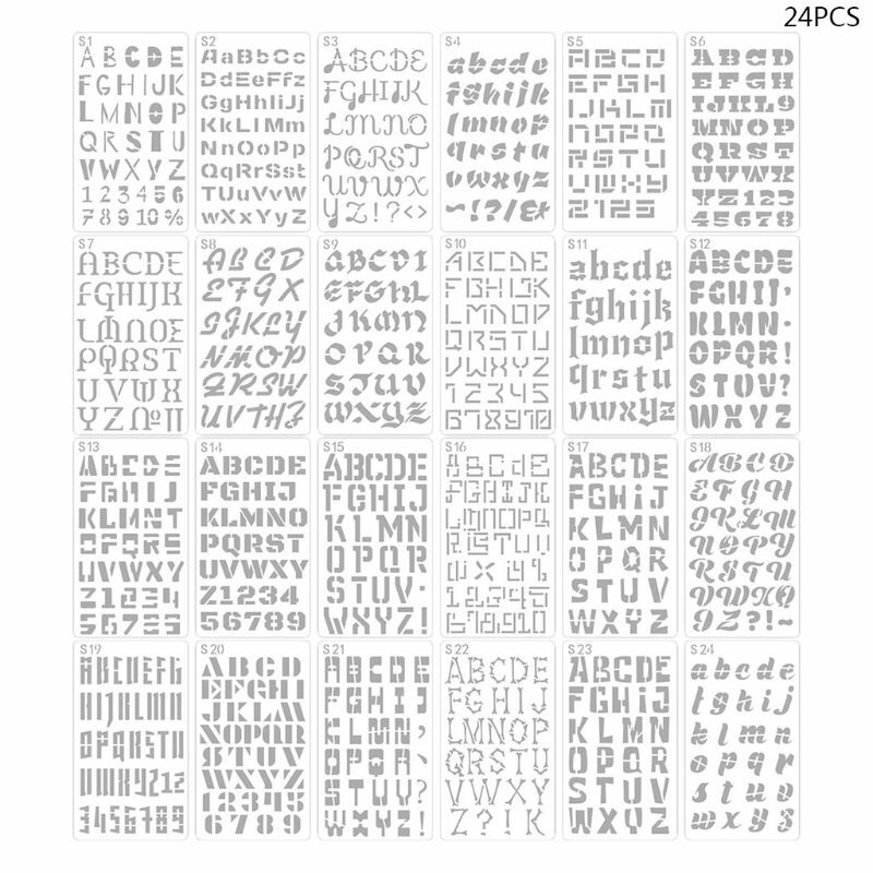 24 Sheets English Letters Drawing Template Stencil Painting Embossing Scrapbook U1JA