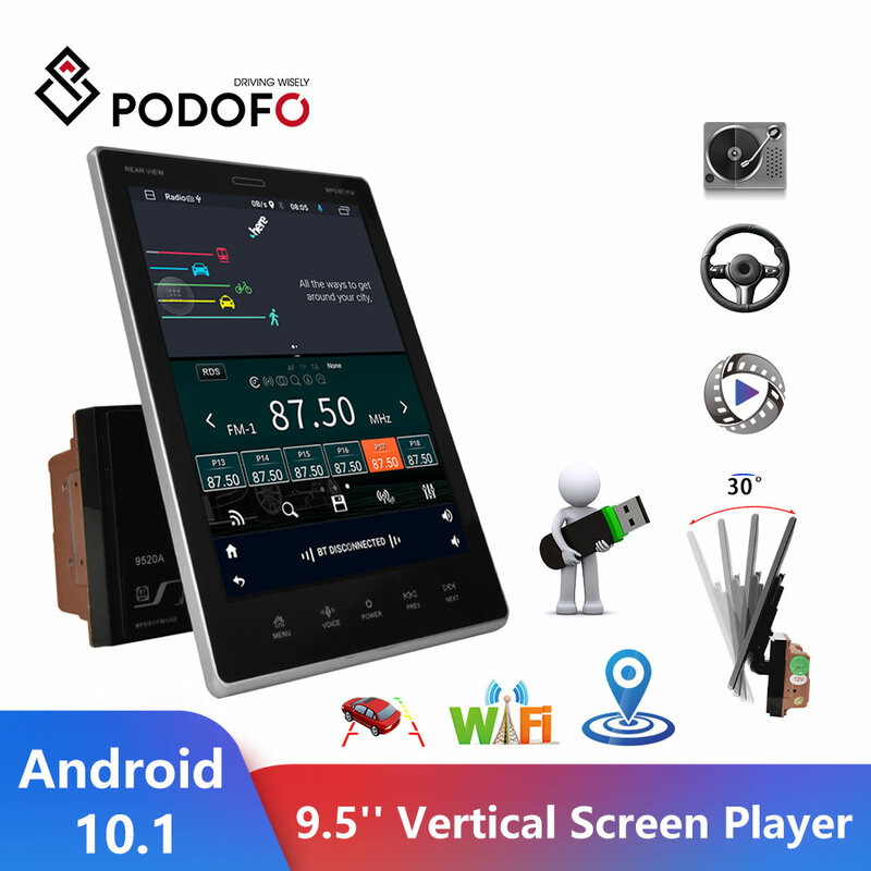 Podofo 2 din android rádio do carro 9.5 vertical vertical tela vertical áudio estéreo bluetooth autoradio telefone móvel multimídia player de vídeo do carro