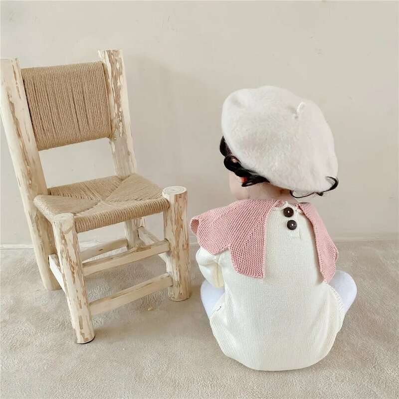 Yg0-2 anni bambina grande collo petalo contrasto maglieria lana vestiti monopezzo borsa per bambini scoreggia Ha vestiti vestiti da arrampicata
