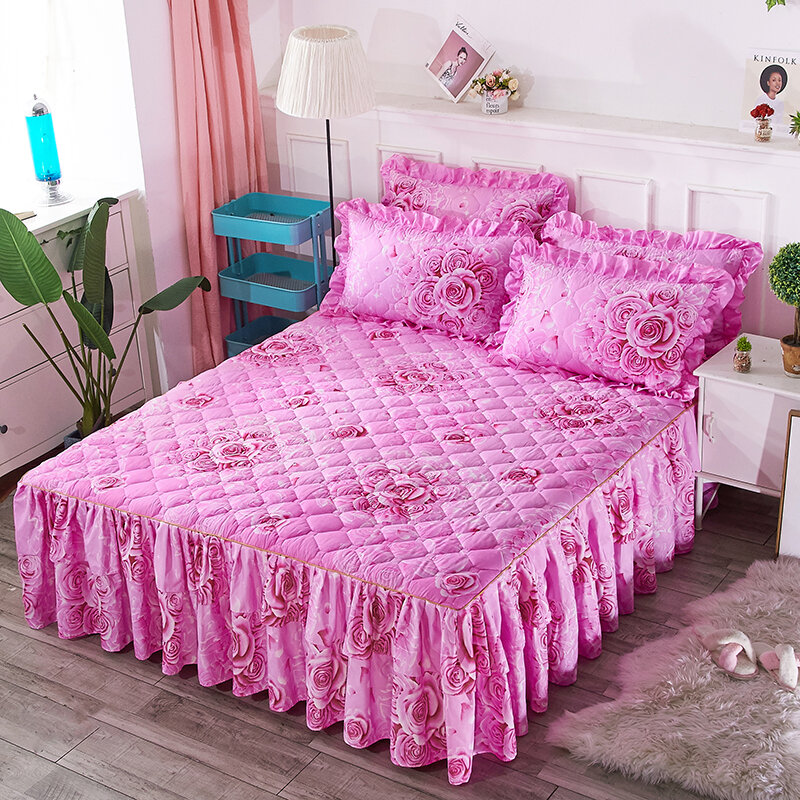 Lençol de cama de princesa com travesseiro, cobertura para cama grossa e quente de renda para inverno, tamanho king/queen