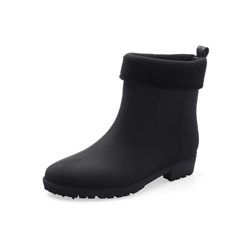 2021 nova moda feminina botas de chuva cor sólida plástico à prova dantiágua botas antiderrapante quente veludo algodão lã chuva sapatos