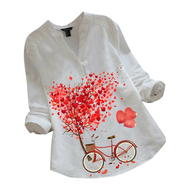 Blusa informal de Chifón con manga larga para verano, camisa con estampado de flores para mujer, cuello en V, botones, 2021