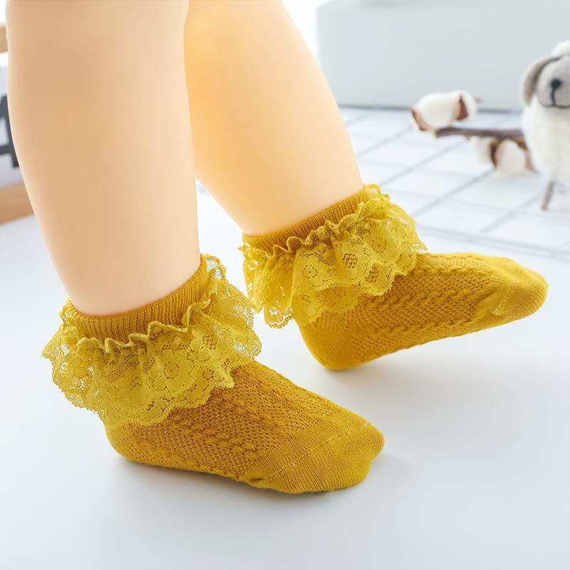 Детские кружевные носки с оборками, хлопковые носки для новорожденных девочек, милые носки для малышей в стиле принцессы, Детские аксессуар...