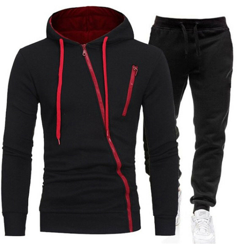 Pakaian Olahraga Pria Musim Semi Hoodie 2 Potong + Celana Setelan Olahraga Sweter Pria Hoodie Ritsleting Pakaian Pria Setelan Pakaian Olahraga Ukuran M-3XL