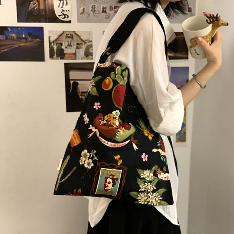 Bolsa feminina de ombro reutilizável, bolsa casual simples de lona macia de mão