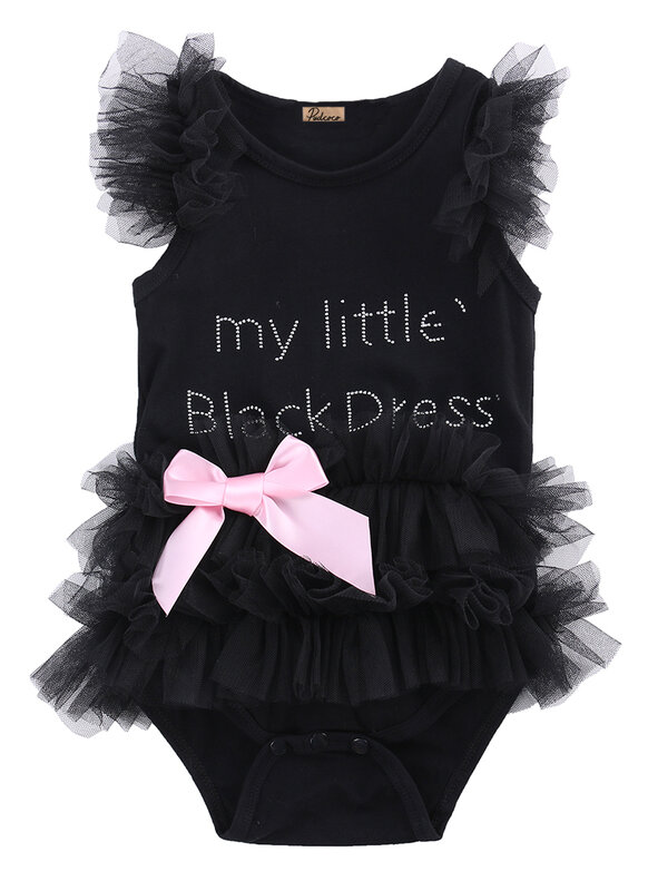 Hot Bebê Recém-nascido Bodysuits Meninas Rendas Moda Bordado My Little Black Dress Carta Bodysuit infantil