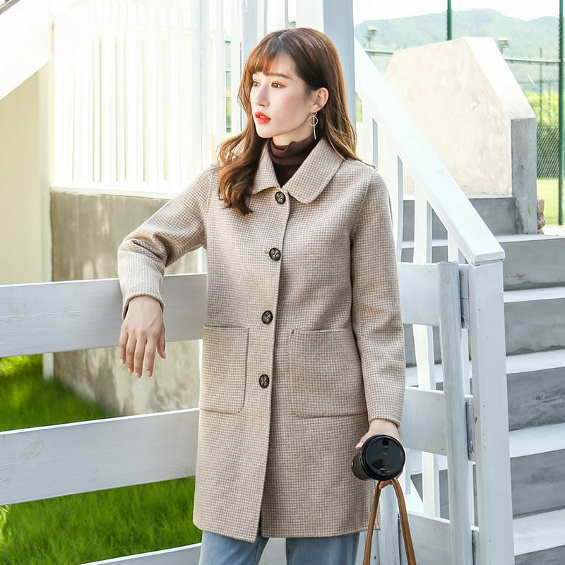 Женское шерстяное пальто в клетку, повседневное однобортное Свободное пальто средней длины с длинным рукавом, модель L732 на зиму, 2021