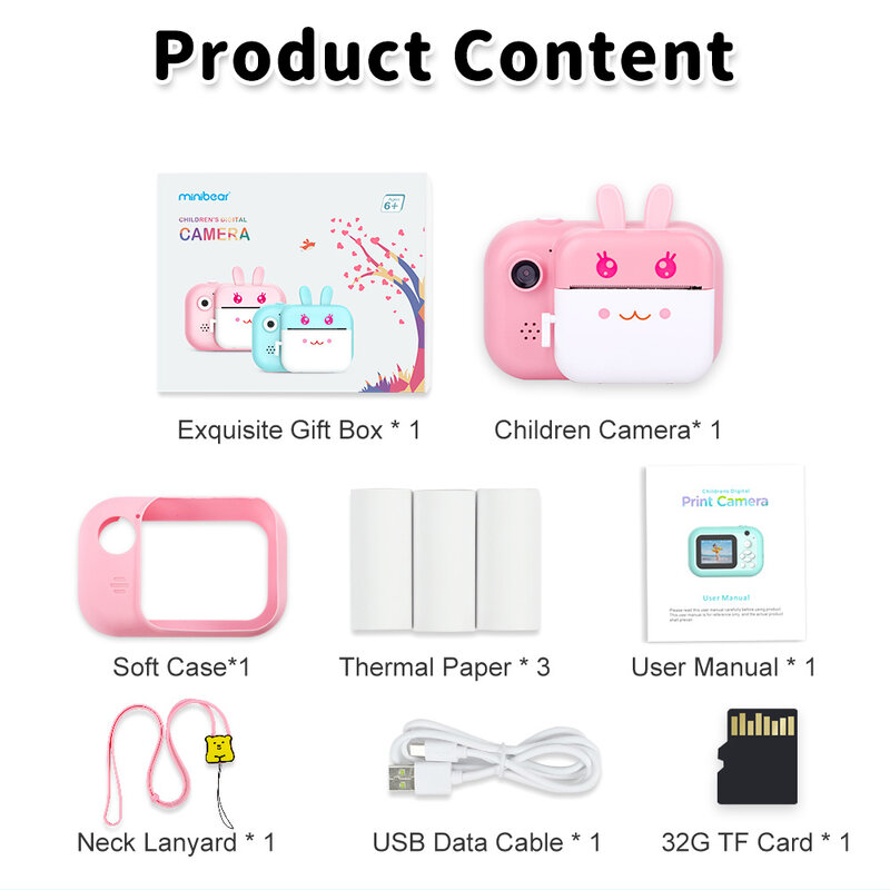 Minibear Children Camera For Kids Instant Camera Digital Video Camera For Children Photo Camera Toys For Girl Boy Birthday Gifts