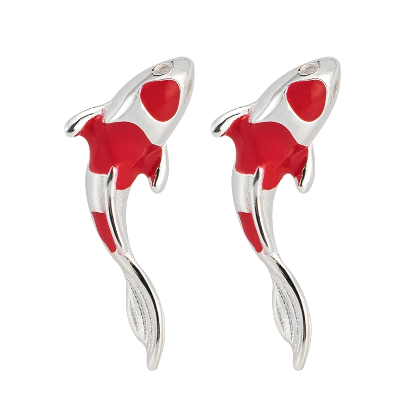 VLA 925 Silver Fashion Creative Birthday Gift fish Earrings For Women Simple Retro Design Enamel Koi Earrings 2021 Trend
