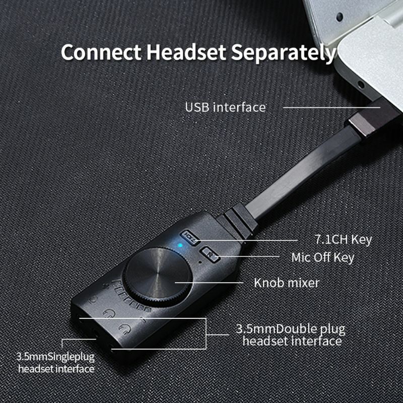 GS3 Virtual 7.1 Channel Sound Card Adapter USB Audio 3.5mm Headset for Notebook 