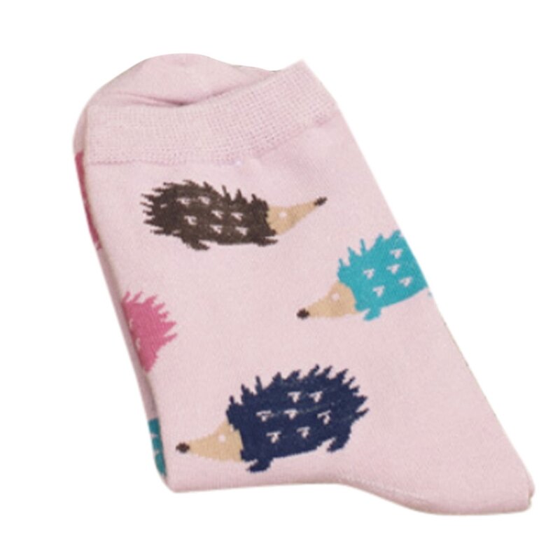 Women Girls Winter Warm Cotton Long Socks Cartoon Hedgehog Pattern Lovely Casual