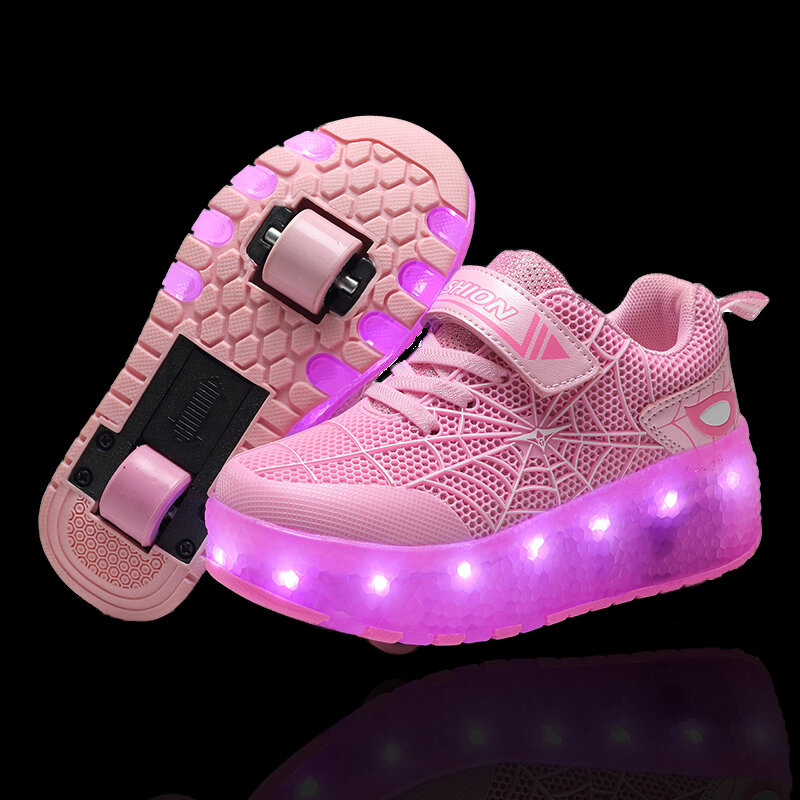 Twee Wielen Lichtgevende Sneakers Blauw Roze Led Licht Roller Skate Schoenen Voor Kinderen Kids Led Schoenen Jongens Meisjes Schoenen Licht up 28-43