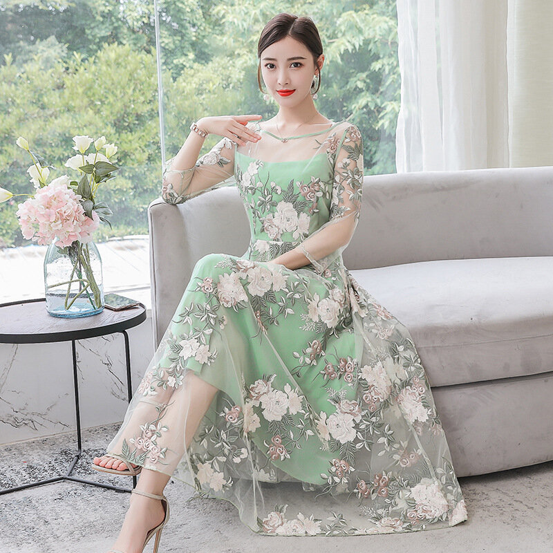 Botão de disco han-element feminino topo, estilo chinês tang terno moda cheongsam vestido