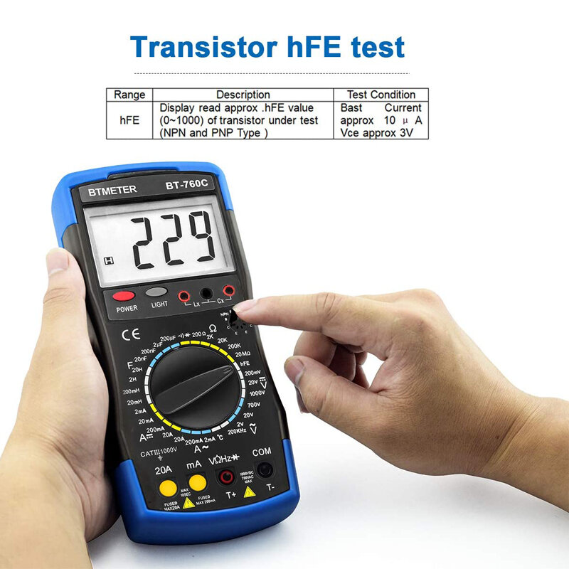 رقمي متعدد BT-760C فولت/أوم اختبار المقاومة ، السعة ، التردد ، الحث ، الثنائيات الاختبارات DC/AC الحالي