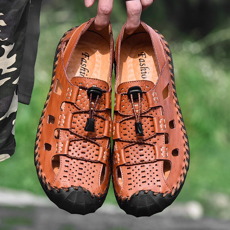 Sandália masculina de couro artesanal, sandália casual de marca feita a mão em couro para o ar livre e caminhadas, tamanho grande 48, novo, 2021