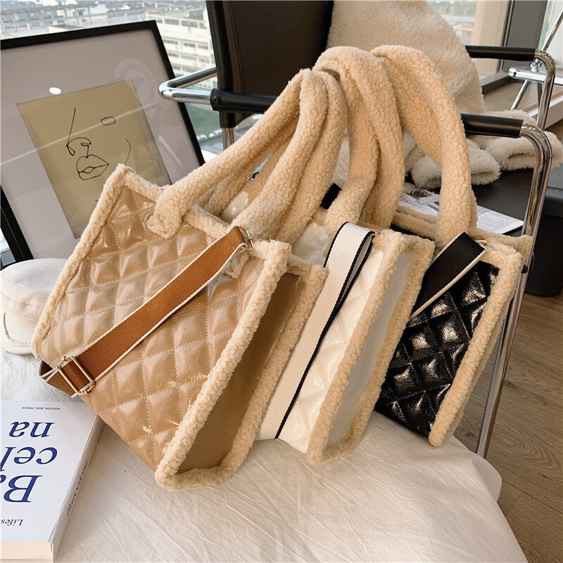 Женская сумка на осень и зиму, новая модная сумка-мессенджер через плечо, однотонная Корейская ромбовидная плюшевая сумка для подмышек, 2021
