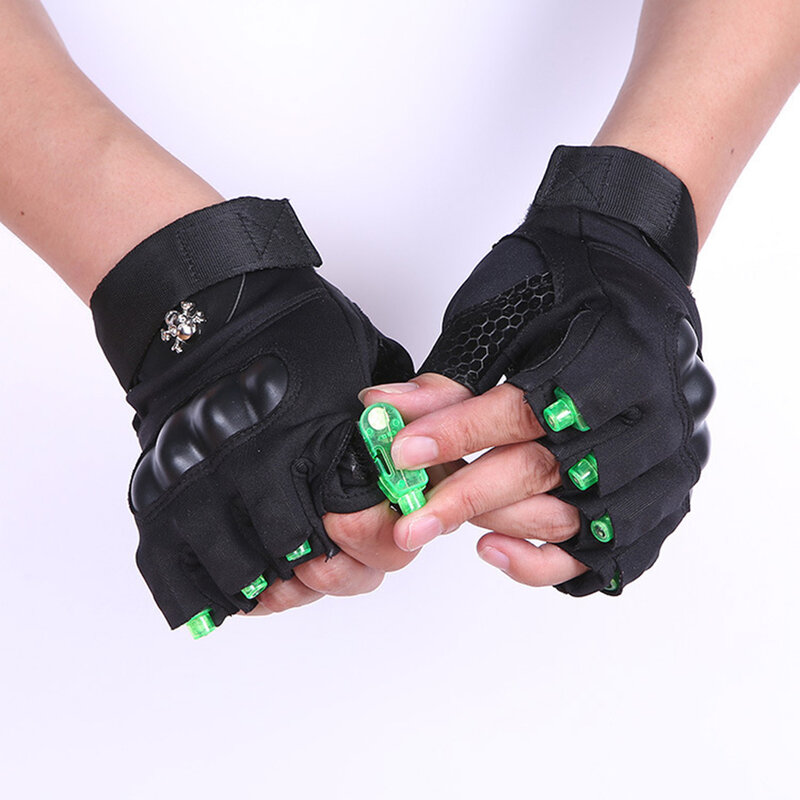 1 para LED pół palca rękawiczki mężczyźni kobiety motocykl odkryty MTB szosowe kolarstwo sportowe wędkarstwo laserowe świecące rękawice sceniczne