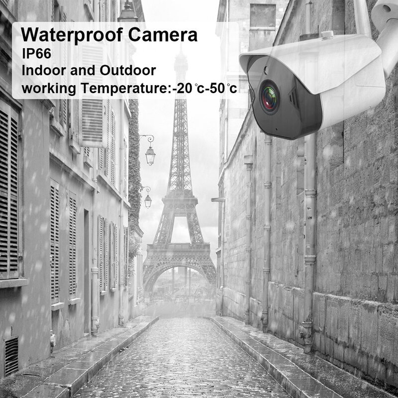 نظام المراقبة بالفيديو مع كاميرا IP ، طقم مراقبة فيديو Wifi 1080P IP66 مقاوم للماء مع رؤية ليلية ، صوت ثنائي الاتجاه ، إنذار أمن الوطن الخارجي