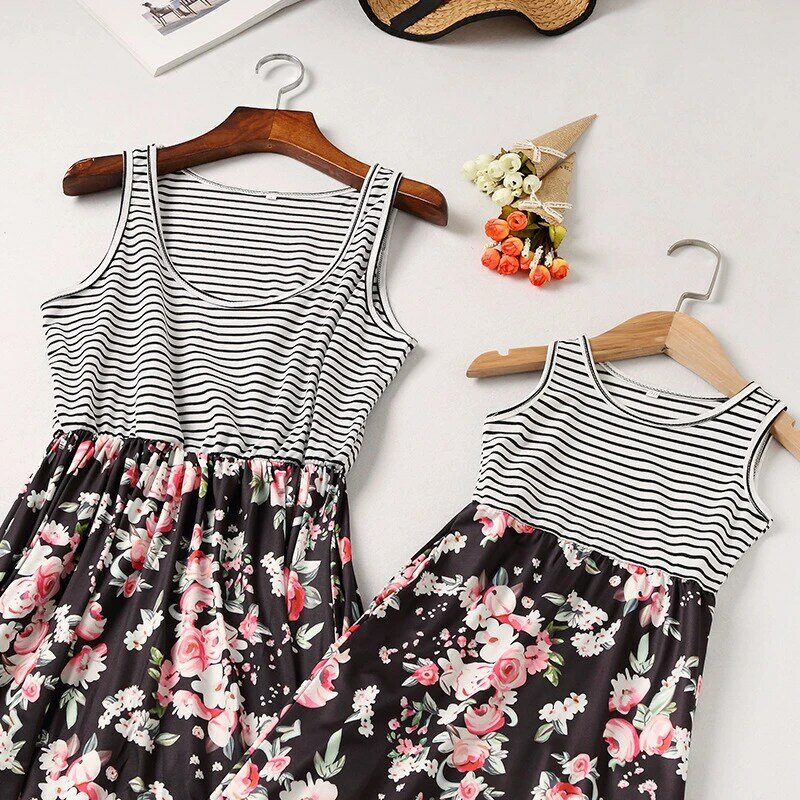 Matching Mother Daughter Clothes  Dress  Summer Family Matching Clothes  Striped Casual Mom And Daughter Dress Hot Sale