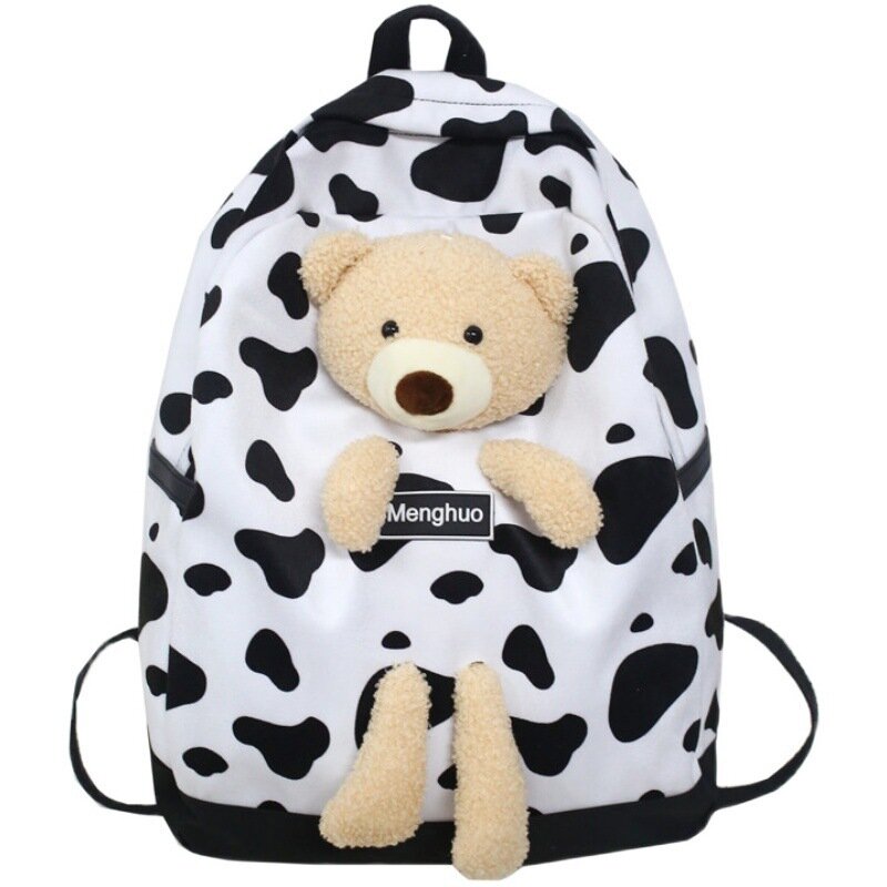 2021 Fashion Women Girls Student Velvet Backpack Lovely Little Bear Leopard Bag