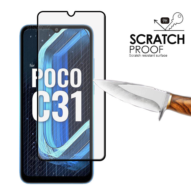 Стекло с полным покрытием для POCO C31, стекло для Xiaomi POCO C31, закаленное стекло HD 9H, полноэкранная защита для POCO C31, стекло для объектива 6,53 дюйма