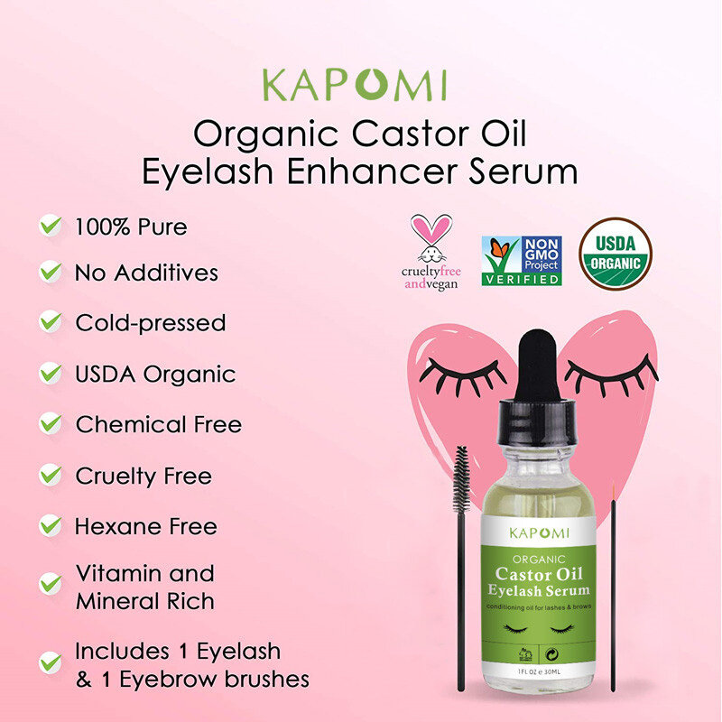 100% Pure Organic Castor Oil Eyelash Growth Serum 1Oz Cold Pressed ขนตาธรรมชาติ,น้ำตาล,เฮกเซนฟรีมาสคาร่าแปรง