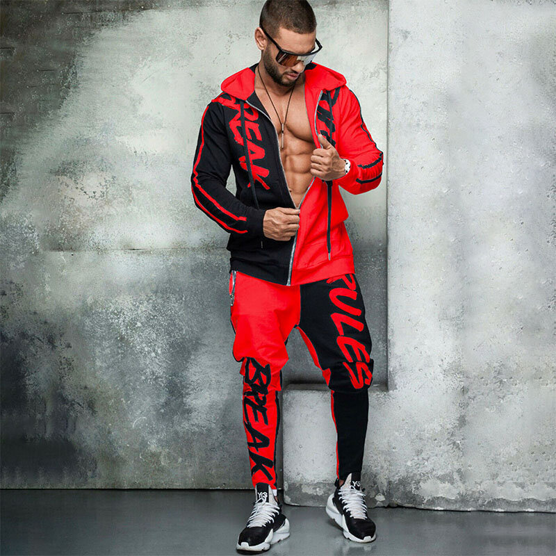 tracksuit men Hip hop jogging sports suit fashion Streetwear Letter Printed Splicing mens sets 2021 men's sportswear