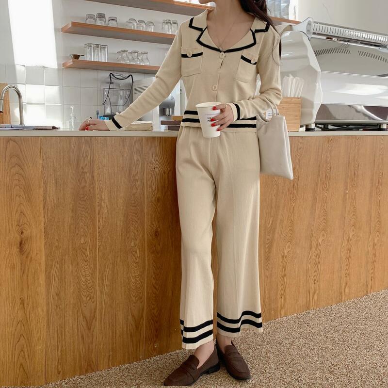 Fashion spring and autumn new style high wide-leg cropped trousers retro two-piece suit
