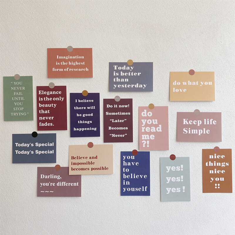 15Pcs/Set Ins Simple English Motivational Card Room Dormitory Wall Diy Decoration Material Stationery Warm Reminder Postcard